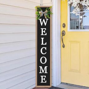 Utuichuo Welcome Sign for Front Door, 45"X9" Standing Frame Outdoor Large Welcome Sign for Front Porch, Vertical Leaner Porch Decor for Door Home Wall