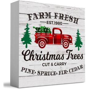 ريفي مزرعة جديدة EST.1980 الشتاء عيد ميلاد سعيد شجرة عيد الميلاد صندوق خشبي علامة، مزرعة عيد الميلاد سانتا ديكور العمل الفني، الخشب مربع علامة مكتب كتلة علامات المنزل الجرف مكتب الديكور 5 × 5 بوصة in Kuwait