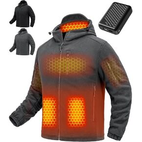Wulcea Graphene Heated Fleece Hooded for Men 12V Fast Charge 18400mAh Large Capacity