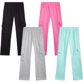 Real Love Girls’ Sweatpants – 4 Pack Active Basic Fleece Cargo Jogpants, Joggers or Flares (5-16) in Kuwait