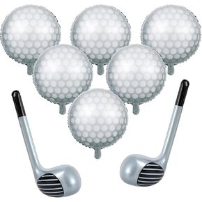 8 Pcs Golf Balloons Golf Party Decorations Include 6 Pcs 18'' Huge Golf Ball Balloons 2 Pcs Golf Club Balloons Foil Aluminum Sports Balloons for Golf Themed Birthday Party Supplies Favors
