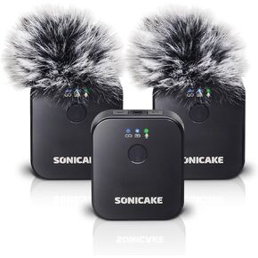 SONICAKE Wireless Lavalier Microphone, 164 ft/50M Transmission, 2.4GHz Compact Wireless Lapel Mic System for iPhone/Android/DSLR Camera,Vlogging,Podcast,Live Streaming,Video Recording,Conference