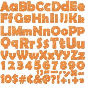 Qyeahkj 260Pcs Glitter Orange Bulletin Board Letters for Classroom 4" Letter Combo Pack Set Numbers Alphabet Poster Board Punctuation Symbol Cutout with Adhesive Dots for School Classroom Wall Decor