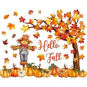 81Pcs Fall Thanksgiving Bulletin Board Decorations Scarecrow Maple Leaf Pumpkin Cutouts for School Home Wall Chalkboard Decor