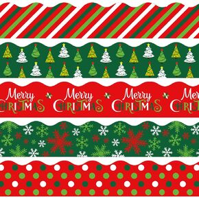 Whaline 69Ft Christmas Classroom Borders Bulletin Board Decorations Red Green Xmas Trim Border Bulletin Board Stickers for School Classroom Office Christmas Decor Party Supplies, 5 Design