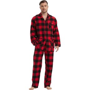 kolipajam Men's 100% Cotton Flannel Pajama Set Yarn Dyed Cozy Bottom with Pockets Drawstring waistband Winter PJs for Men
