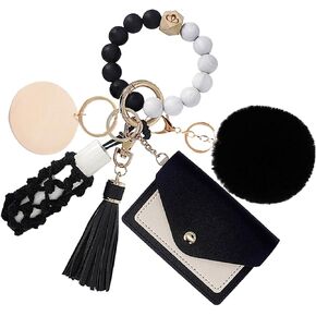 Wristlet Keychain Bracelet With Wallet Card Holder, Silicone Beaded Key Rings Bangle Wrist Keychain Set for Women in Kuwait