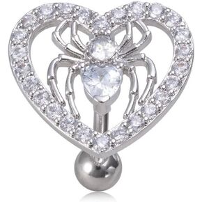 14G Heart Spider Reverse Belly Button Rings for Women Stainless Steel Cubic Zirconia Belly Navel Barbell Rings Belly Piercing Jewelry
