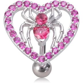 14G Heart Spider Reverse Belly Button Rings for Women Stainless Steel Cubic Zirconia Belly Navel Barbell Rings Belly Piercing Jewelry