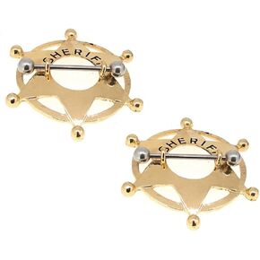 Pair of Rose Gold Plated Sheriff Nipple Shield Rings 14 Gauge 9/16 Inch Barbell Body Piercing Jewelry F204