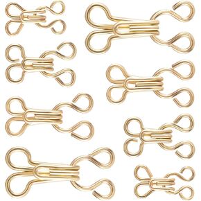 HINZIC 80 Pairs Sewing Hooks and Eyes Closure, 9/12/14/16mm Alloy Gold Bra Hooks, Sew on Snaps Replacement for Clothing Trousers Skirts Crafting