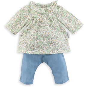 Corolle Blouse and Pants Baby Doll Outfit - Premium Mon Grand Poupon Baby Doll Clothes and Accessories fit 14" Dolls, Blue Floral (9000141220)