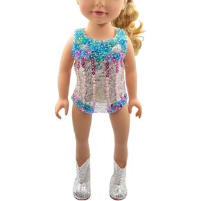 Luxurious Hand-Beaded Sequin Outfit with Silver Boots for 18 Inches American Doll (Large for 18" American Doll)