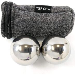 2.3 lb. 2 Inch Solid Stainless Steel Baoding Balls with Carry Pouch. Non-Chiming Chinese Health Balls for Hand Therapy, Exercise, and Stress Relief