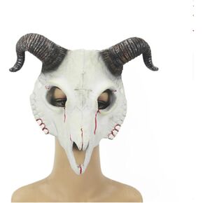 BXT Goat Mask Halloween Costume Prop Realistic Animal Cosplay Half Face Mask Headwear PU Scary Goat Horn Head Mask Devil Mask