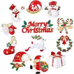 Waydress 12 قطعة عيد الميلاد بروش دبابيس مجموعة للنساء حجر الراين كريستال الشتاء خمر إكليل ثلج الرنة عيد الميلاد ندفة الثلج المينا دبابيس المجوهرات هدية السيدات هدية مجوهرات الطرف in Kuwait