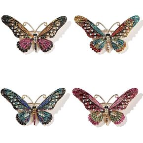 4 PCS Multicolor Rhinestone Crystal Large Size Butterfly Brooch Pin Lapel Pin for Women (4 colors)