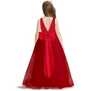 فساتين الفتيات زهرة 5-14Y الخامس الرقبة تول فتاة اللباس الأنيق حزب الكرة ثوب مع عقدة القوس in Kuwait