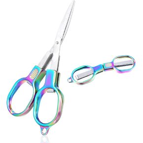 2PCS Stainless Steel Mini Travel Scissors, Mini Foldable Keychain Scissors, Badge Scissors for Nurses Mini, Retractable Pocket Scissors, Folding Scissors Travel for Crafts Sewing Fishing