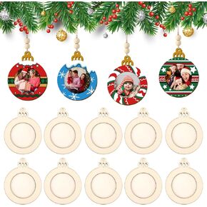 Wooden Christmas Photo Ornaments Crafts to Paint for Christmas Tree Decorations, Color Your Own Xmas Picture Frame Hanging Ornament Craft for Painting Set of 10 (Christmas Shape)