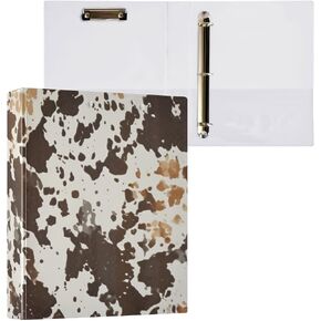 3 Ring Binders, Cow Print 1.5 Inch Round Rings to Hold 200 Sheets, Clipboard Binder Organizer with 3 Interior PVC Clear Pockets and Anti-Slip Metal Clip for Office Supplies, 1 Pack