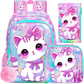 CCJPX 3PCS Backpack for Girls, 16 Inch Butterfly Preschool School Backpacks with Lunch Box, Water Resistant Bookbag with Elementary Toddler Travel