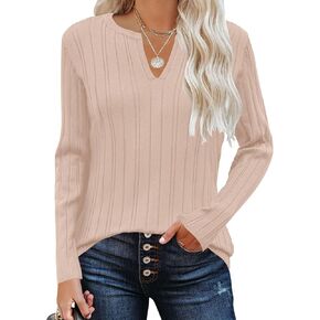 Rapbin Womens Sweaters V Neck Long Sleeve Ribbed Knit Stretchy Fit Pullover Sweater Dressy Casual Fall Tops 2024 S-XL