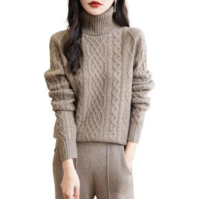 Women's 100% Merino Wool Sweater 2024 Fall Winter Turtleneck Vintage Warm Soft Long Sleeve Cable Knit Sweater