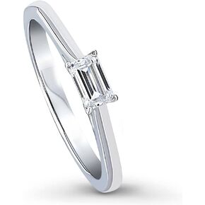 BERRICLE Sterling Silver Solitaire Wedding Engagement Rings 0.3 Carat Emerald Cut Cubic Zirconia CZ East-West Promise Ring for Women, Rhodium Plated Size 4-10