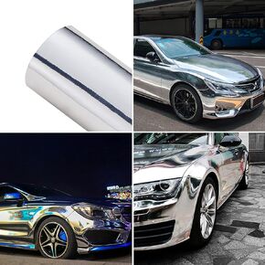 XhuangTech Glossy Silver Chrome Vinyl Wrap,Self Adhesive Film DIY Decals Roll Car Vinyl Wraps,Bubble Free Decal Sheet for Moto Car DIY (59.84"x11.81"（152x30CM)