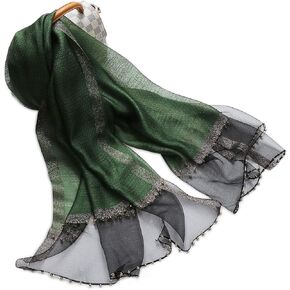 Spring New Silk Scarf Chiffon Scarf Women Solid Color Bead Scarf Silk Stitching Tulle Design Sun Protection Shawl