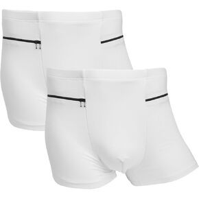 LUEXBOX Pocket Underwear for Men with Secret Hidden Pocket, Travel Boxer Briefs, 2 Packs (White)