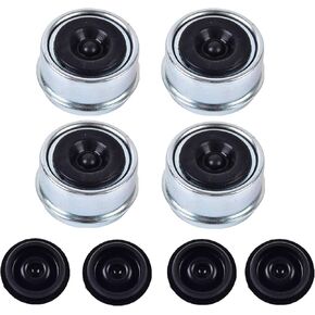 4pcs Replaces Trailer Axle Bearing Dust Cap Cup Grease Cover with 8 Rubber Plugs Bolt Metal Trailer Axle Wheel Bearing for Trailer Camper Axle 1.98 "