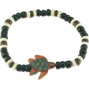 BlueRica Shell & Wood Sea Turtle on Black Coconut Beads Bracelet