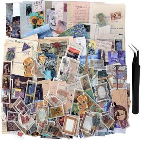 TIYPKE 200pcs Artistic Stickers for Journaling Supplies - Aesthetic Stickers for Journaling Supplies Vintage Paper for Scrapbooking Planners Notebook DIY Craft Kits Postage Stamp Stickers Journal