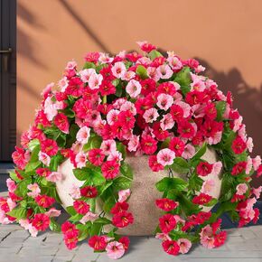 Autumn Artificial Fake Hanging Flowers Plants for Outdoor Fall Decor, 2PCS Faux Silk Morning Glory Long Vines Stems UV Resistant Look Real for Outside Home Porch Patio(Orange)