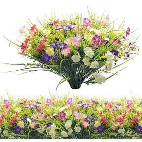 24 Bundles Fake Outdoor Wild Flowers Lifelike UV Resistant Mixed Colors Artificial Flowers for Indoor Outside Hanging Planters Garden Home Office Decor