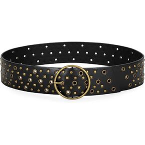 JASGOOD Women Vintage Wide Waist Belt PU Leather Rivet Studded Belt for Pants Jeans Dresses