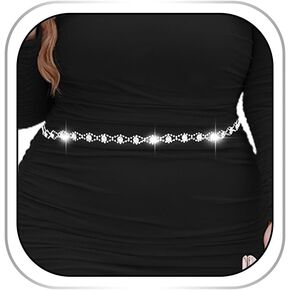 Abien Rhinestone Waist Chains Silver Chain Belt Crystal Waist Belts Large Size Sparkle Waistband for Women for Dresses