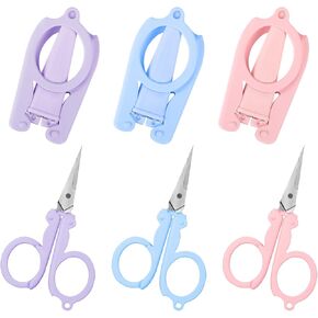 3Pcs Mini Folding Scissors Stainless Steel Scissors Portable Safety Foldable Small Scissors for Cutting Scrapbooking Crafting Sewing Home and Travel Use(Pink Blue Purple)
