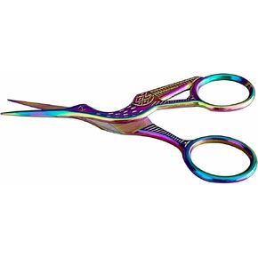 Stork Embroidery Scissors 4.5inch Vintage Stainless Steel Sewing Scissors Curved Embroidery Bird Scissors Classic Crane Stork Shape Point for Handcraft Craft Art Work DIY Tool (Rainbow)