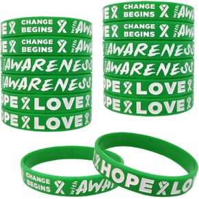 Green Awareness Bracelets 50pcs Green Ribbon Silicone Wristbands Mental Health Awareness Wristbands With Motivational Saying