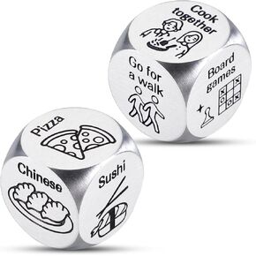 Stocking Stuffers for Adults, White Elephant Gift, Santa Swap Gift Exchange Dice, 2PCS Food Activity Decision Dice, Anniversary Wedding Gifts for Couples, Valentines Day Gifts