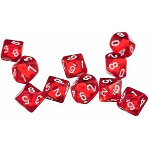 10 Sided Dice, 10Pcs Red D10 Polyhedral Dice, Role Playing, 10 Sides Acrylic Dice Transparent Dice for Table Games Family Party Favor