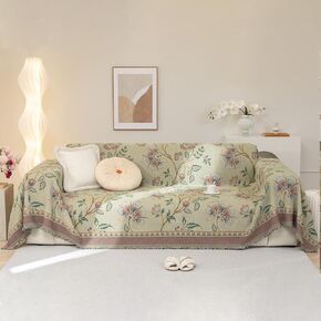 Floral Couch Cover Washable Couch Protector for Dogs Chenille Green Sofa Slip Covers for 3 Seat Cushion Couch Jacquard Boho Sectional Covers for L Shaped Sectional Reversible Cover for Sofa