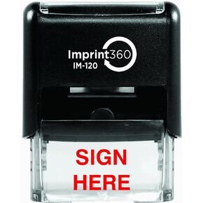 AS-IMP1078 - Sign HERE, Heavy Duty Commerical Quality Self-Inking Rubber Stamp, Red Ink, 9/16" x 1-1/2" Impression Size, Laser Engraved for Clean, Precise Imprints