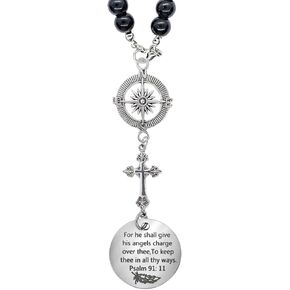 Cross for Car Mirror Hanging, Christian Rear View Mirror Cross Charm with Psalm 91:11 (KJV), Car Charms for Rear View Mirror Women, Guardian Angel Gift with Compass & Cross for Car Mirror Hanging