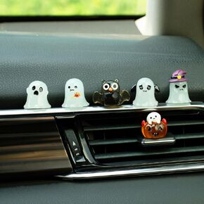 Halloween Cute Ghost Car Dashboard Decor, 6PCS Fun Ghost Car Dash Decorations Car Rear View Mirror Ornament Halloween Horror Car Accessories Decor for Home Office