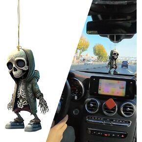 1 PC Car Skull Decoration, Halloween Cute Skeleton Figurines, Cool Car Rearview Mirror Ornaments, Halloween Skull Decorations Gifts, Skeleton Ornaments for Home Office Decorations (Style1)