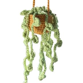 Eforcase Cute Crochet Car Mirror Hanging Accessories, Boho Car Artificial Flower Plants Crochet Ornament Rear View Mirror Accessories Plant Crochet Hanging Basket Car Ornament Interior Car Charm